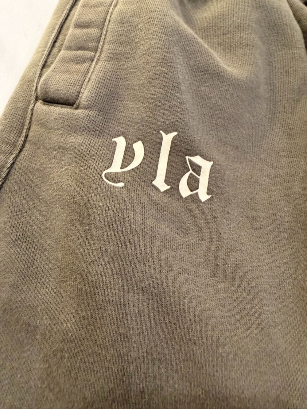 YoungLA Olive Green Logo Joggers with Elastic Cuffs - Picture 2 of 3